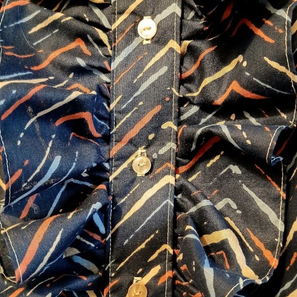 Nwt Chevron Print Ruffle front Sleeveless Tank Top Blouse S Navy Blue Multi Mock - Picture 6 of 10